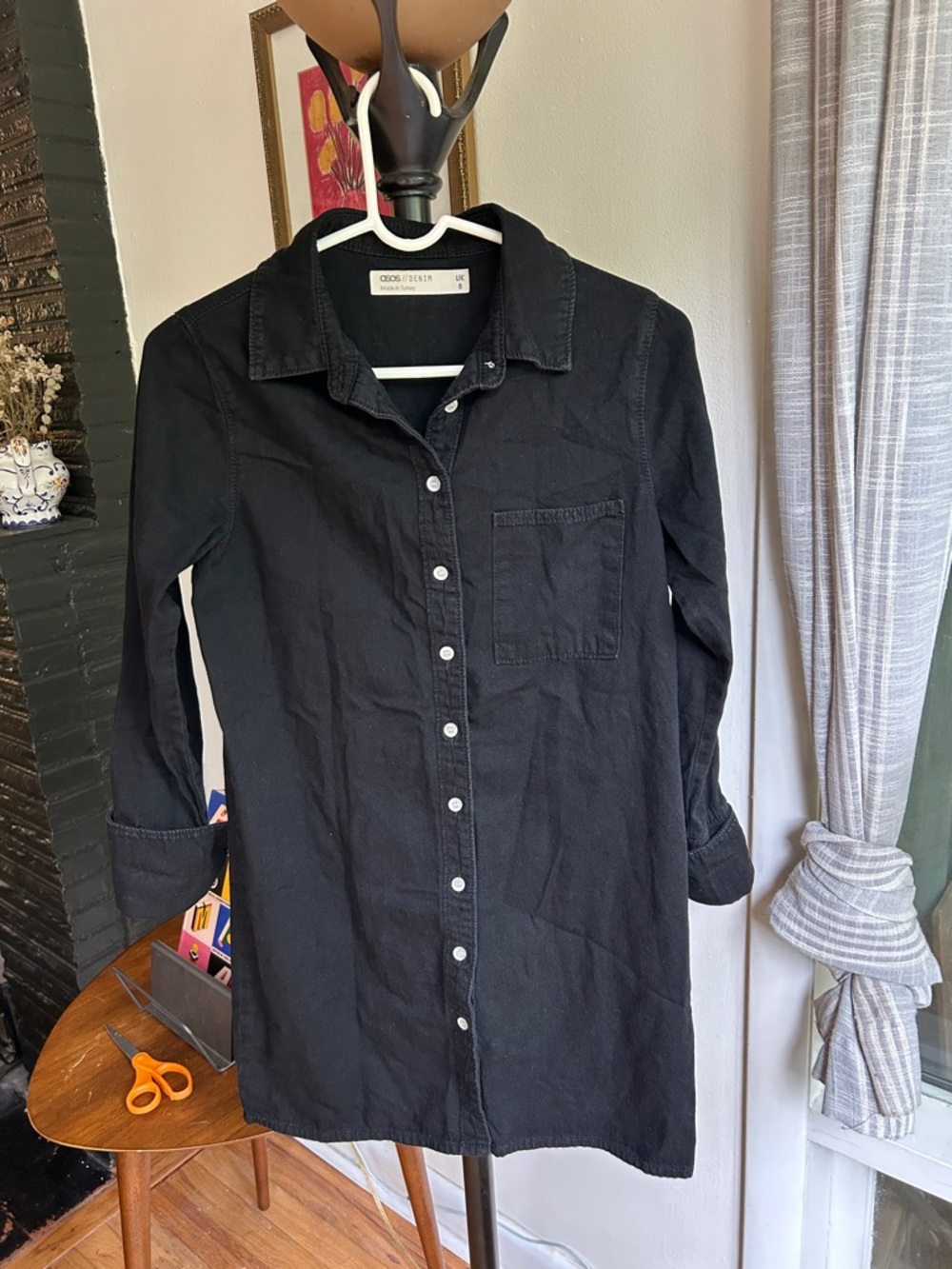 Asos/DENIM Black Button-Front Shirt Dress. Made in Turkey